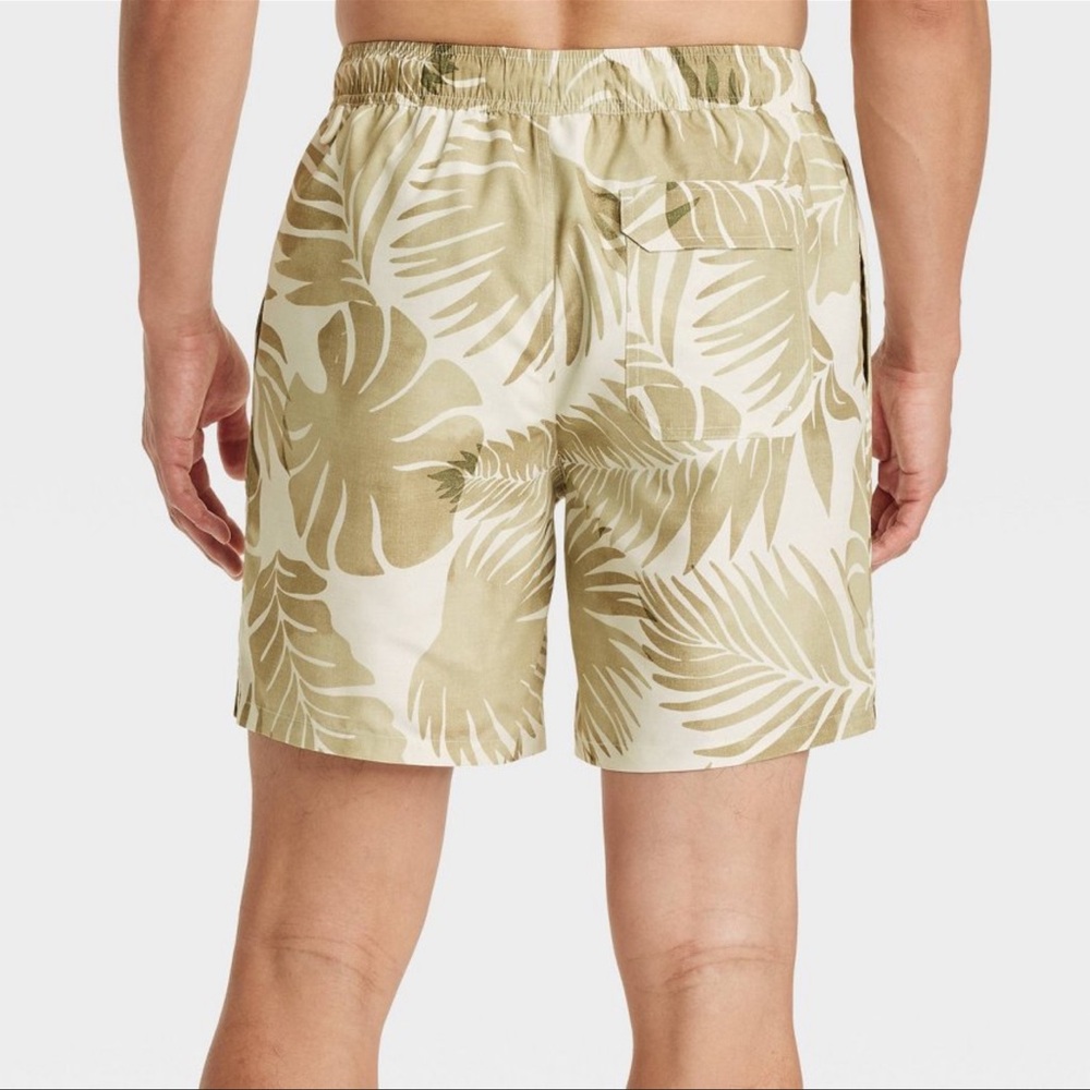 Men's 7” Tropical Leaf Swim Trunks - Picture 2 of 5
